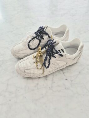 MIU MIU White Mesh Athletic Sneakers with Contrast Laces